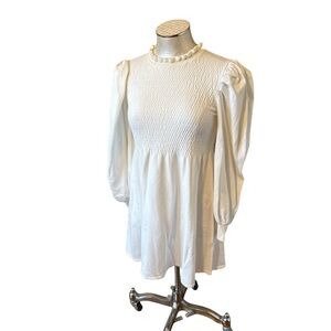 ASOS Design Petite Women’s White Smocked Long Puffed Sleeves Dress Like NEW 4